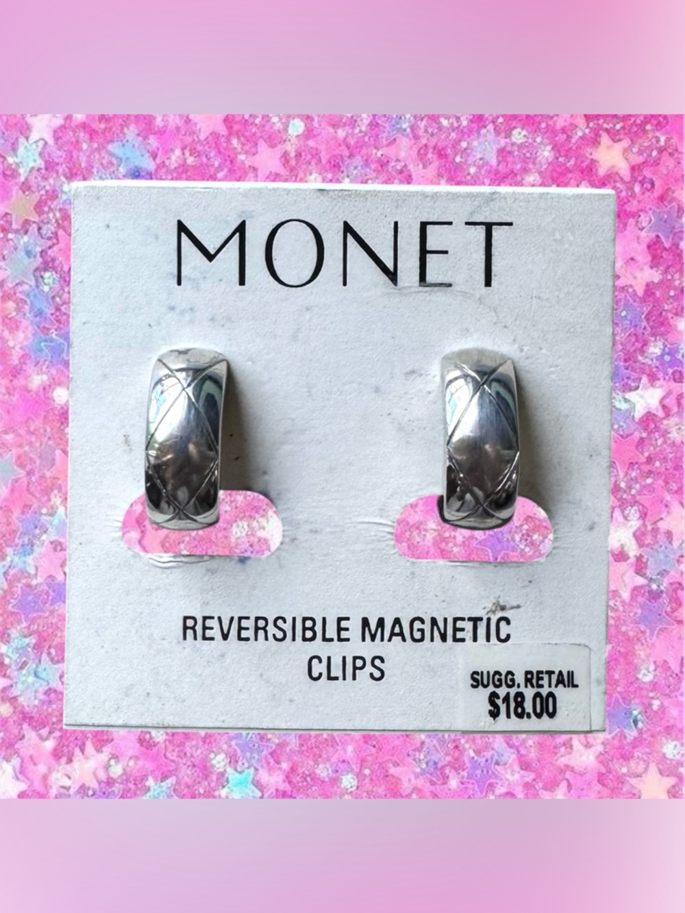 Vintage 80s 90s Monet signed silver tone reversible magnetic earrings 2 in 1
